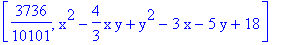 [3736/10101, x^2-4/3*x*y+y^2-3*x-5*y+18]